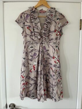 Ted Baker London Light Taupe Floral and Fairy Ruffle Midi Dress